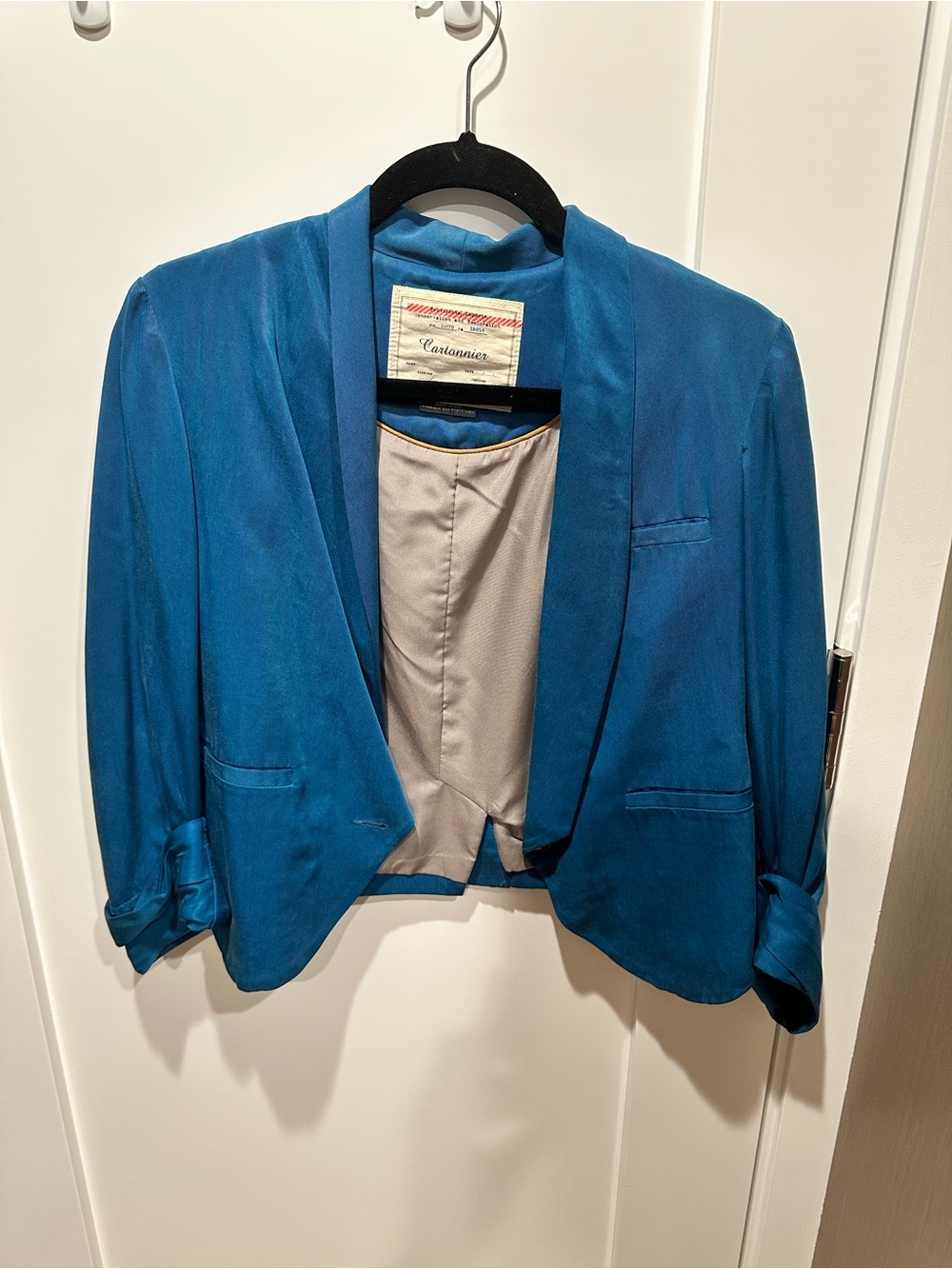 Cartonnier Teal Open-Front Cropped Blazer